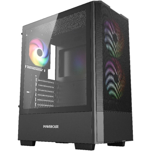 Корпус Powercase Mistral AY3B ARGB (CMAYB-A3), Tempered Glass, 2x 140mm +1x 120mm ARGB Fans, чёрный, ATX