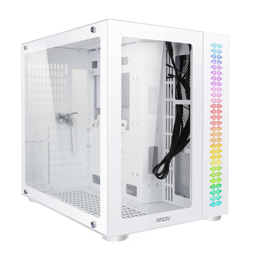 Корпус Ginzzu V560 RGB подсветка, закаленное стекло 1*USB 3.0,1*USB 2.0, AU Белый ATX