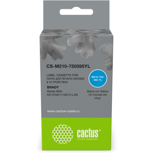 Картридж ленточный Cactus CS-M210-750595YL M210-750-595-YL черный на желтом 19.1x6.4 для Brady M210/M211/M210-LAB
