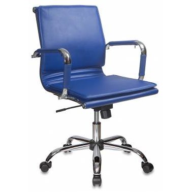 Кресло руководителя Бюрократ CH-993-LOW/BLUE низкая спинка синий искусственная кожа крестовина хром