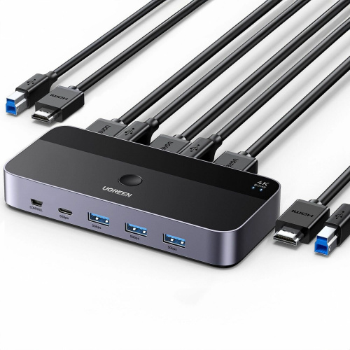 Переключатель UGREEN CM664 (15707) Switcher HDMI2.0 KVM 4K60Hz Space Gray/Black