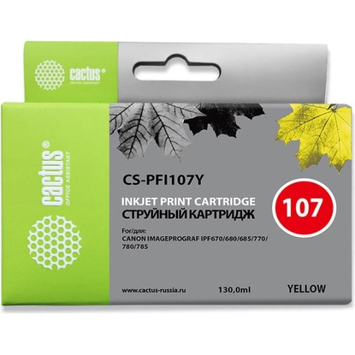 Картридж перезаправляемый струйный Cactus CS-R-PFI107Y-Chip желтый 260мл для Canon imageProGraf iPF670/680/685/770/780/785 с чипом
