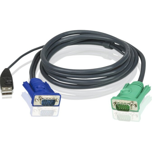 Шнур Aten 2L-5203U мон+клав+мышь USB SPHD15--HD DB15+USB A-Тип Male-2xMale 8+4 проводов опрессованный 3м черный