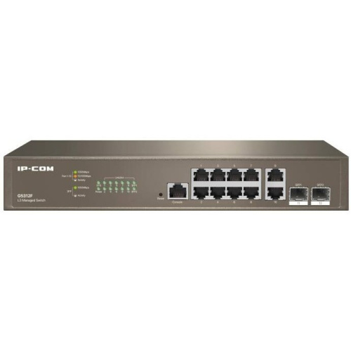 Коммутатор управляемый L3 IP-COM G5312F 12 портов, 10х1 Гбит/с, Base-X SFP 2х1 Гбит/с, настольный