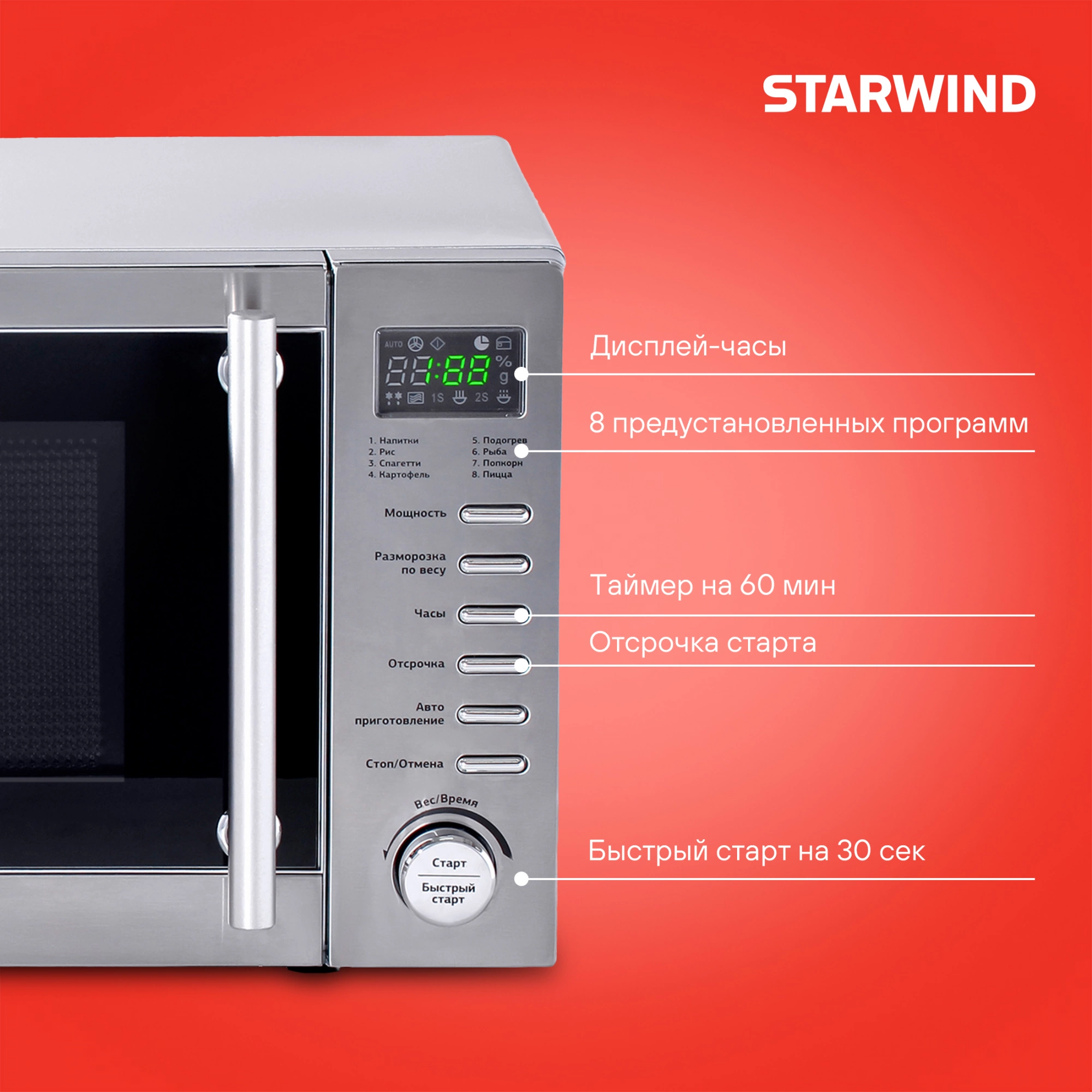 Микроволновая печь Starwind SMW5320 серый/серебристый — фотография 3