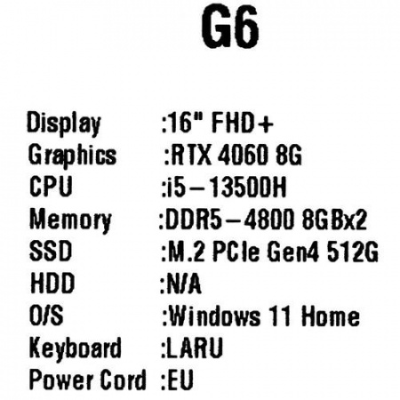 16" Ноутбук GIGABYTE G6 KF черный