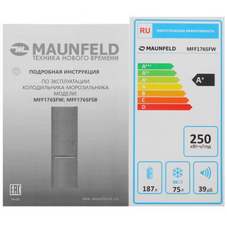 Холодильник с морозильником   MAUNFELD MFF176SFW белый