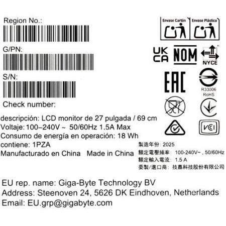 27" Монитор GIGABYTE GS27FC черный